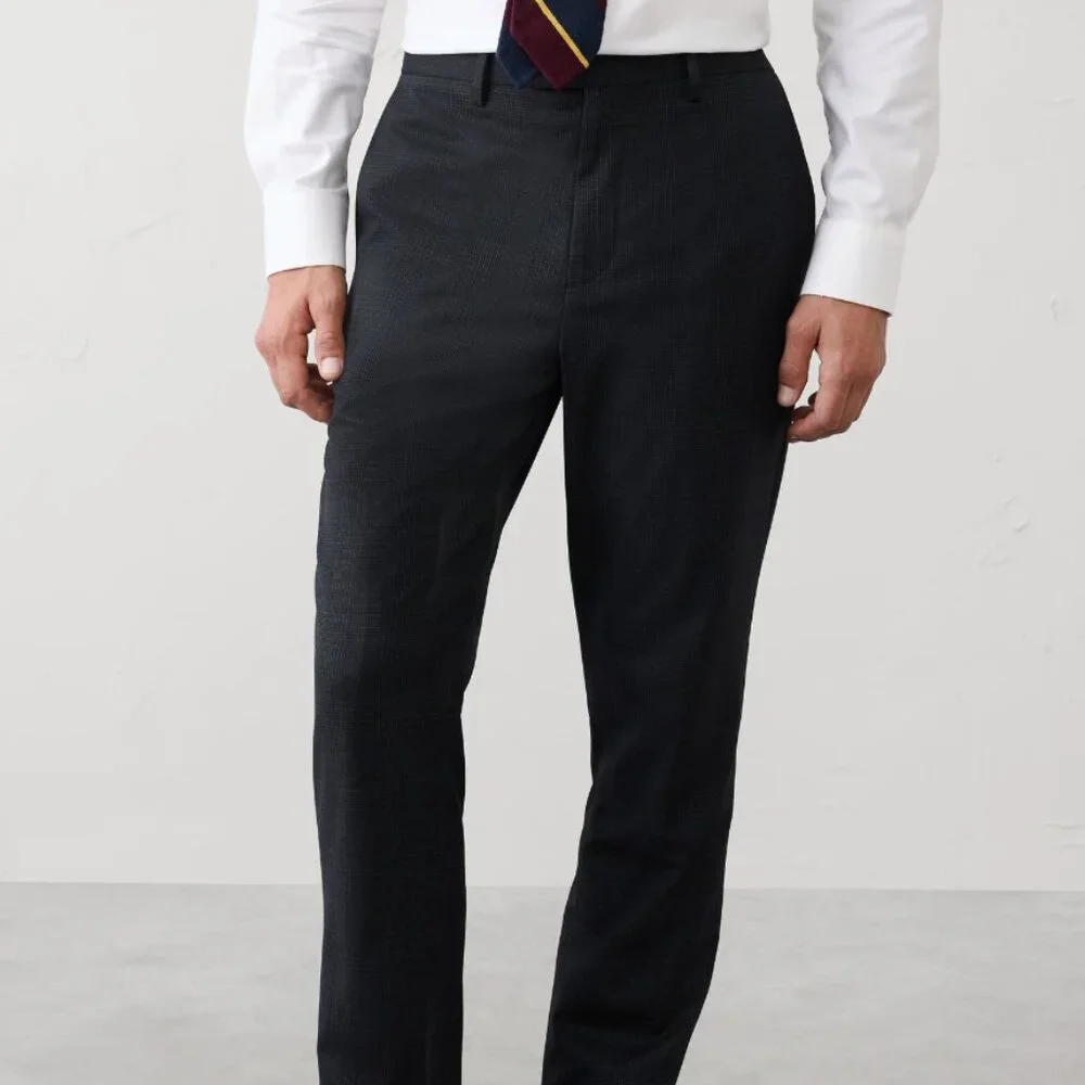 Banana Republic Men's Tailored-Fit Glen Plaid Trouser, Navy, 32x30, NWT